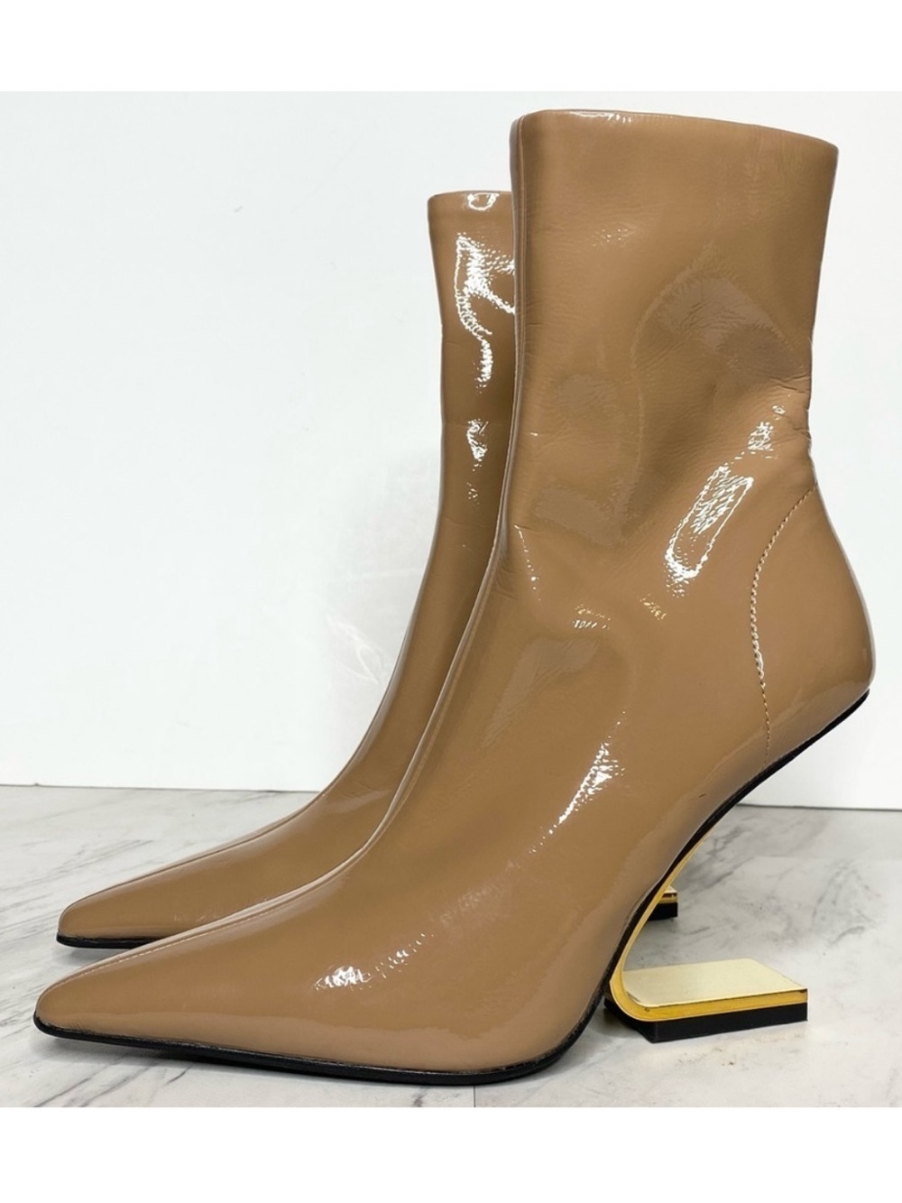 Jeffrey Campbell Combass Pointy Toe Tan Patent Bootie 5
